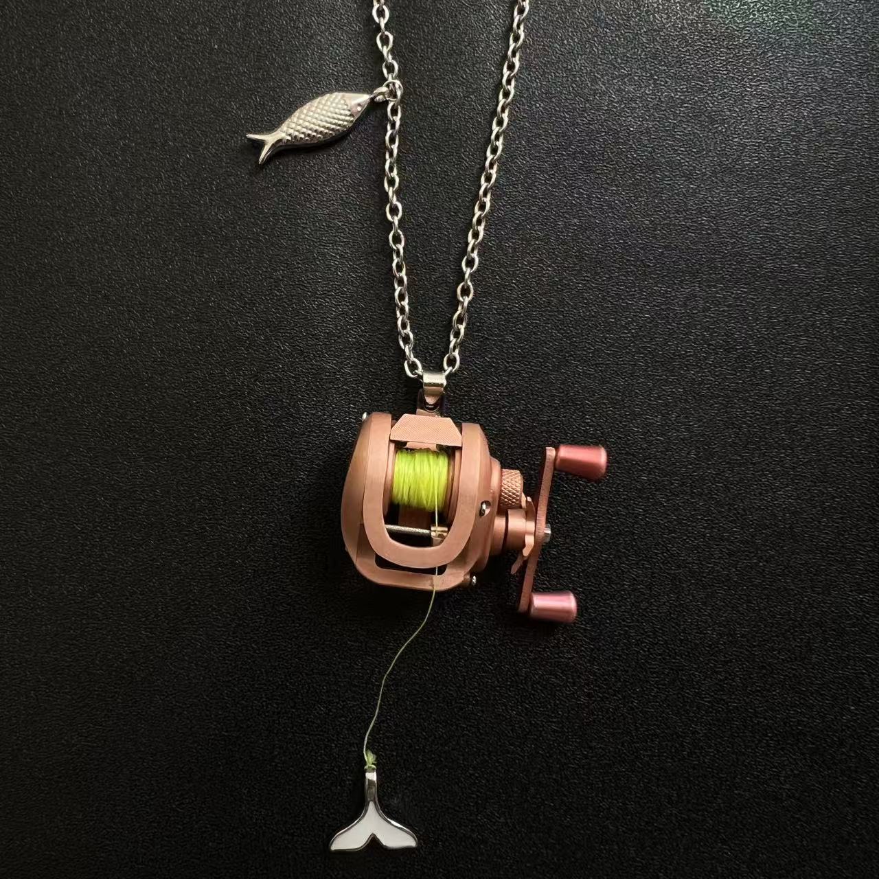 Mini Baitcasting Reel Necklace-Rose Gold 1.0