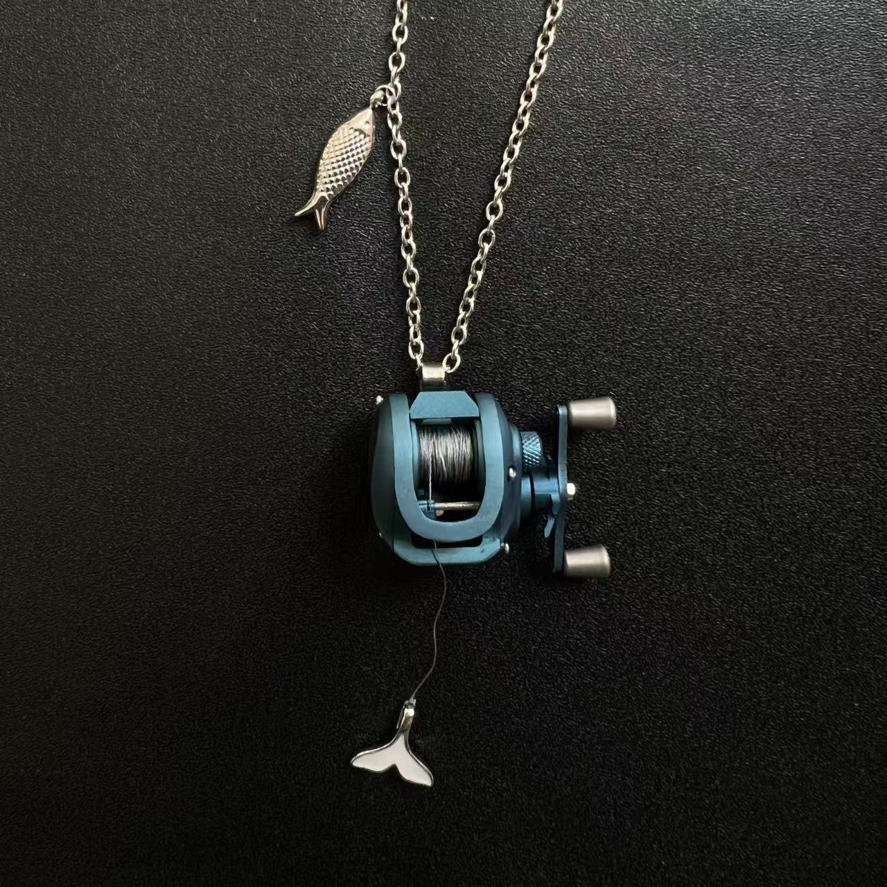 Mini Baitcasting Reel Necklace-Deep Blue 1.0