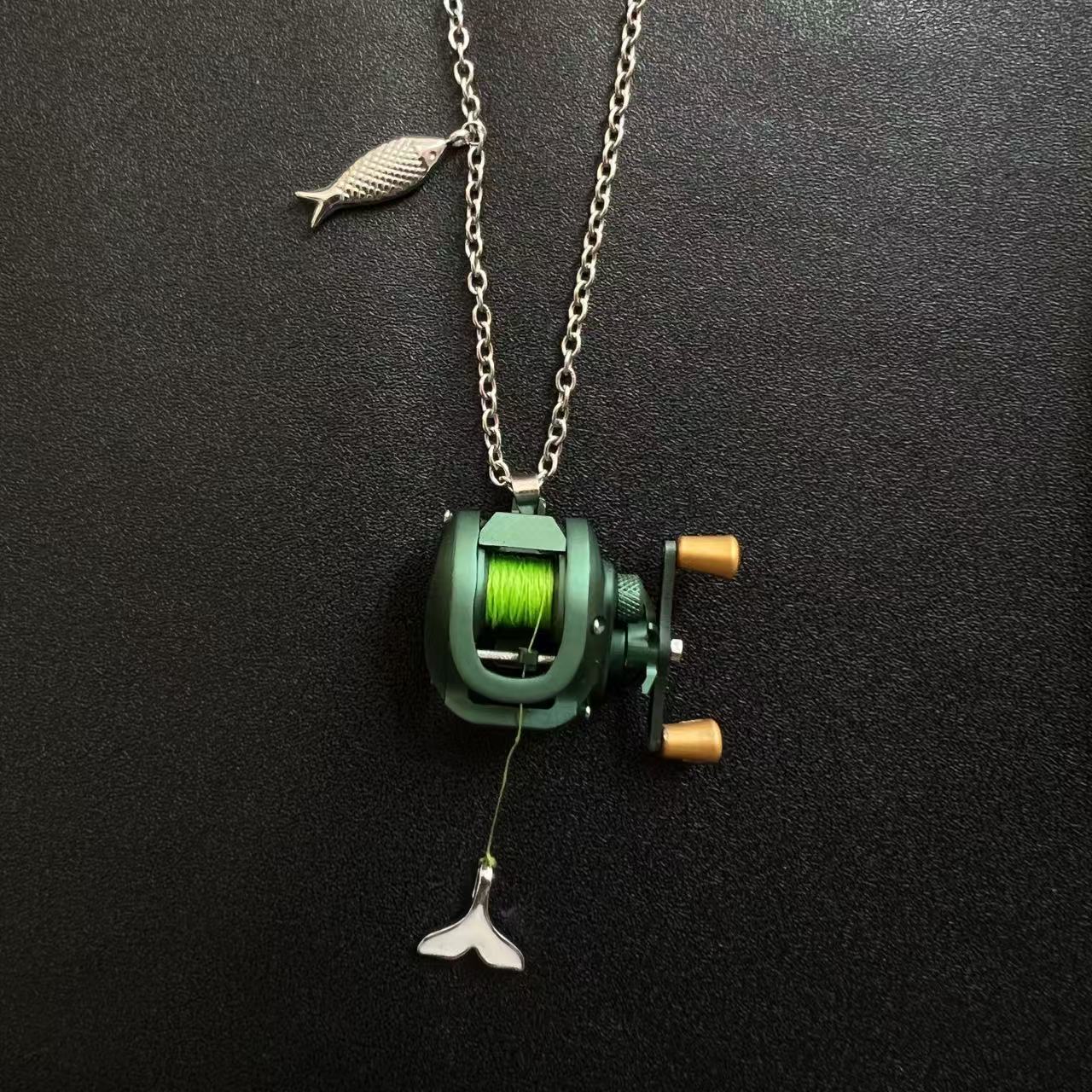 Mini Baitcasting Reel Necklace-Deep Green 1.0